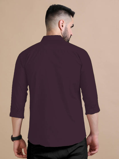 Rebelify MenS Double Pocket Shirt  Classic Casual Cotton Blend With Adjustable Cuffs Purple