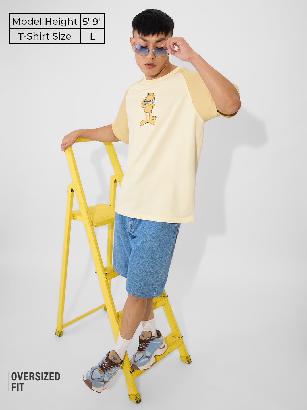 The Souled Store Garfield Napmaster Oversized T-Shirt for Men Boys Cotton Casual Half Sleeves Baggy Loose Fit Drop Shoulder Roun
