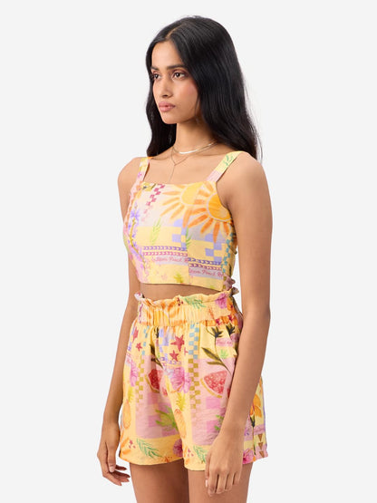 The Souled Store Tropical Summer Women and Girls Sleeveless Square Neck Multicolor All Over Printed Viscose Blend Bralette Top