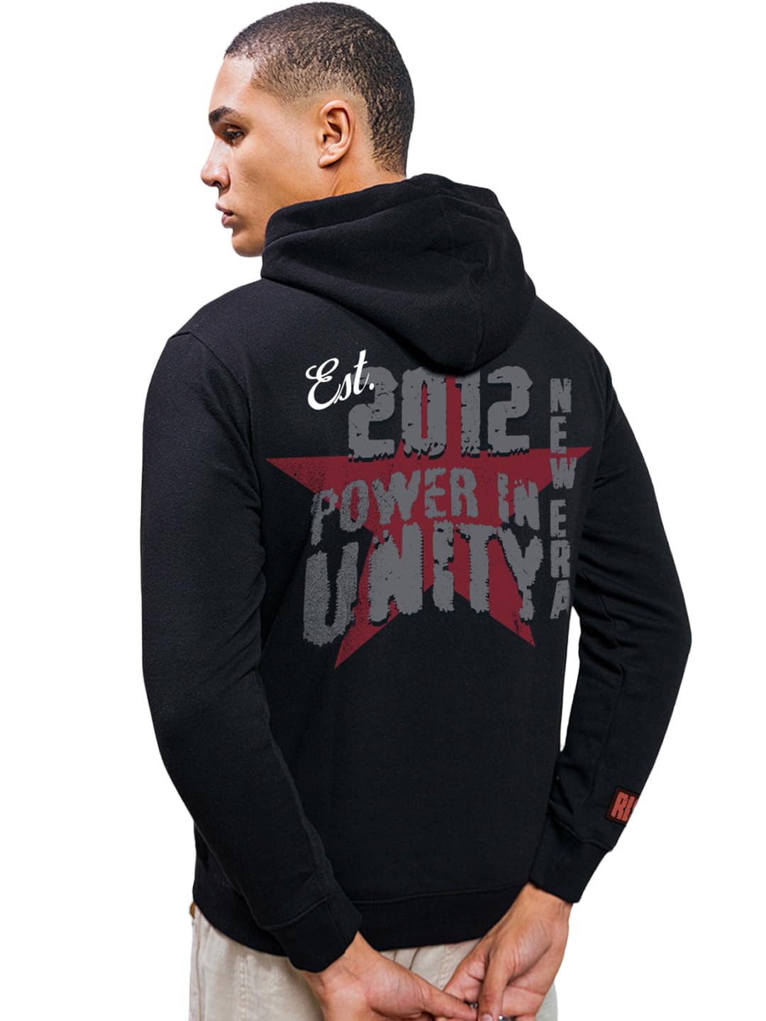 Bewakoof Heavy Duty 1.0 Mens Graphic Print Regular Fit Full Sleeve Hooded Fleece Hoodies_690795_Black_S