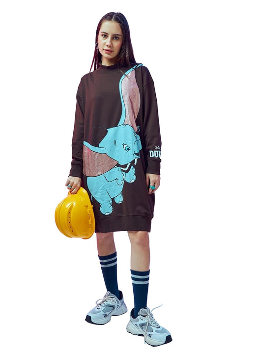 Bewakoof Heavy Duty 1.0 Official Disney Merchandise WomenS Graphic Print Oversized Fit Dress_614100_Brown_L