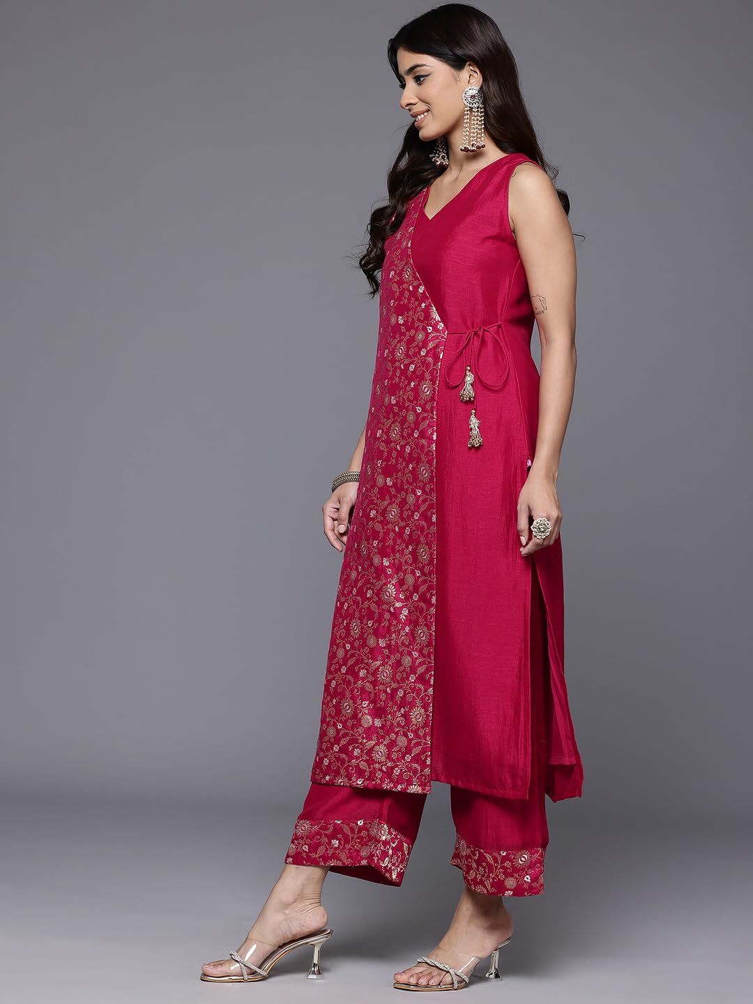 Varanga Women Brocade Angrakha Style Kurta Paired with Tonal Bottom and Dupatta