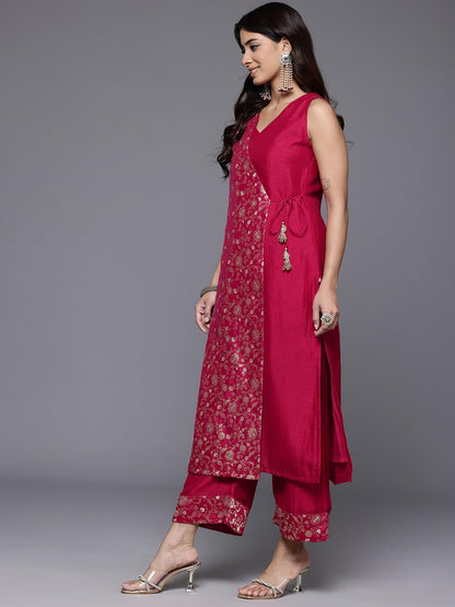 Varanga Women Brocade Angrakha Style Kurta Paired with Tonal Bottom and Dupatta