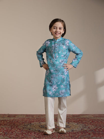 Manyavar Boys Viscose Blend Printed Kurta Pyjama Set (2Pcs)(5-6 Years)