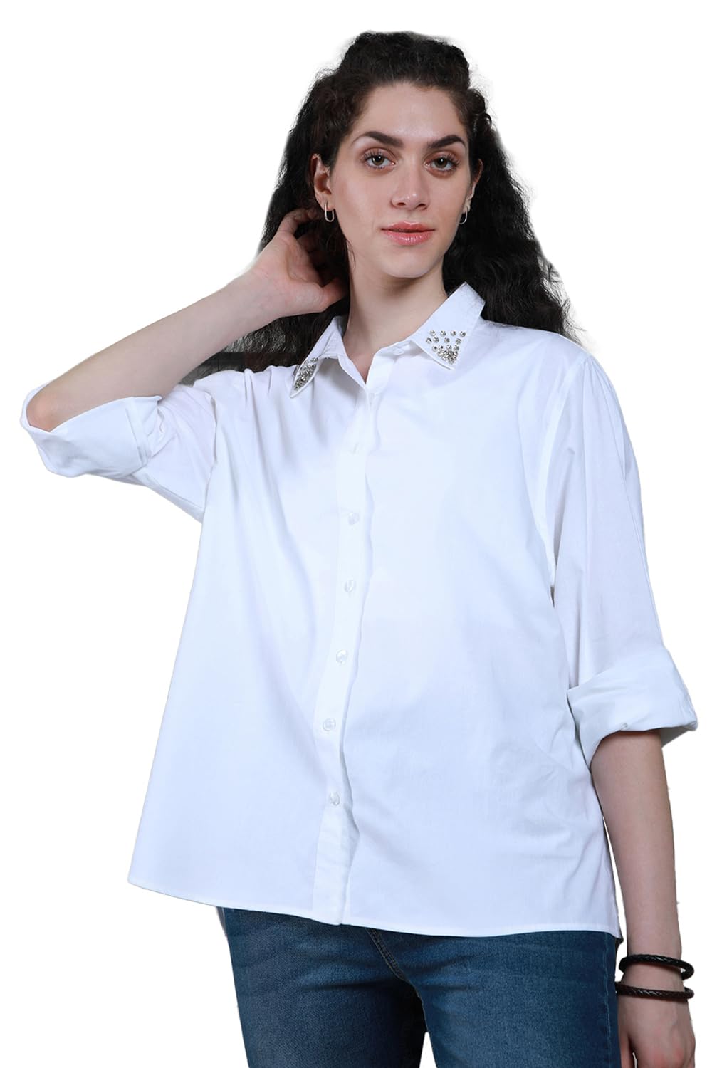 High Star WomenS Oversized Fit Shirt (Hswshs2434_White