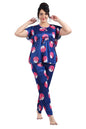 Fabme WomenS Satin Blue Printed Kaftan Top & Pyjama Set