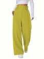 Sugathari Womens Lemon Yellow Casual Wide Leg Pants  High Waist Elastic Waistband Loose Fit Long Trousers | Lightweight Straigh