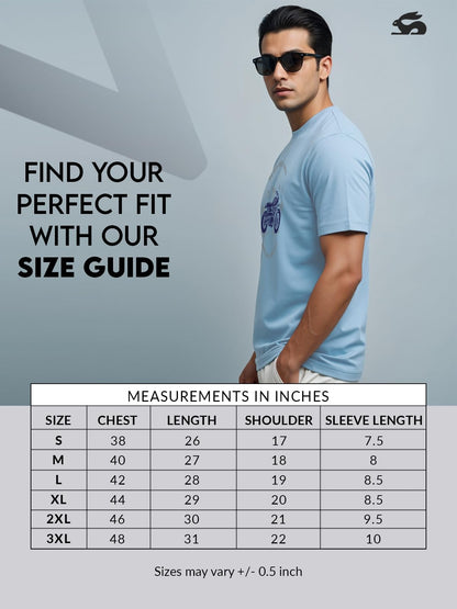 ADRO Men's Royal Bike Design Printed 100% Cotton T-Shirt - Regular Fit, Printed T-Shirts for Men (RN24-RYL-SK_Sky Blue)
