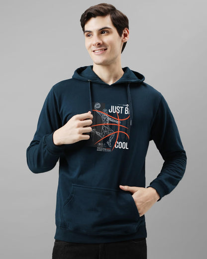 ADRO Mens Cotton Blend Neck Hooded Sweatshirt (H24-BCL-SB_Teal