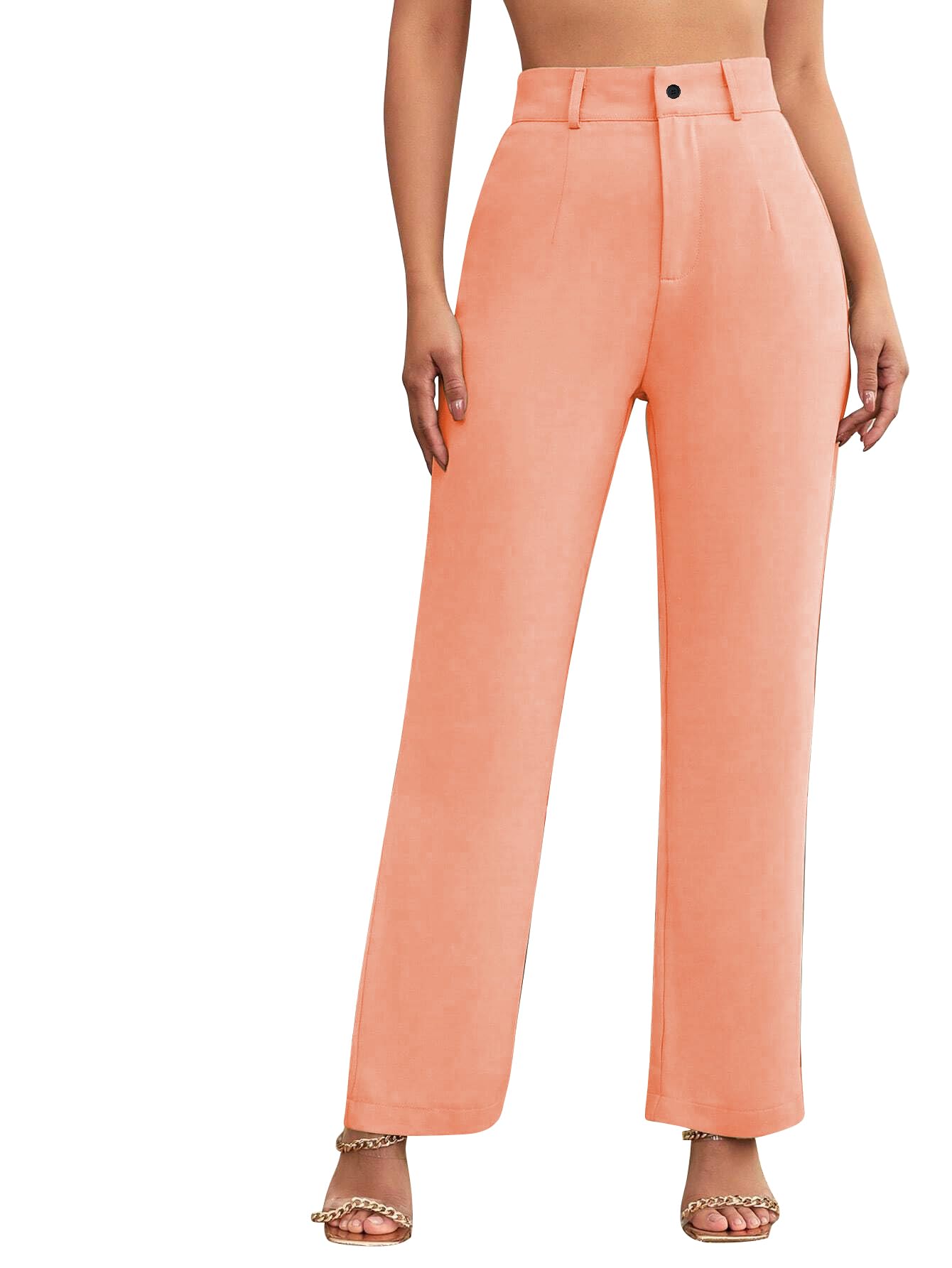 Toochki Womens Regular Fit High Rise Solid AnkleSpandex Length Regular Trouser Pant Light Peach