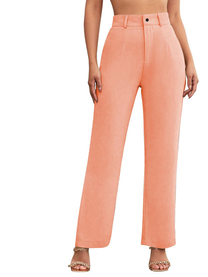 Toochki Womens Regular Fit High Rise Solid AnkleSpandex Length Regular Trouser Pant Light Peach