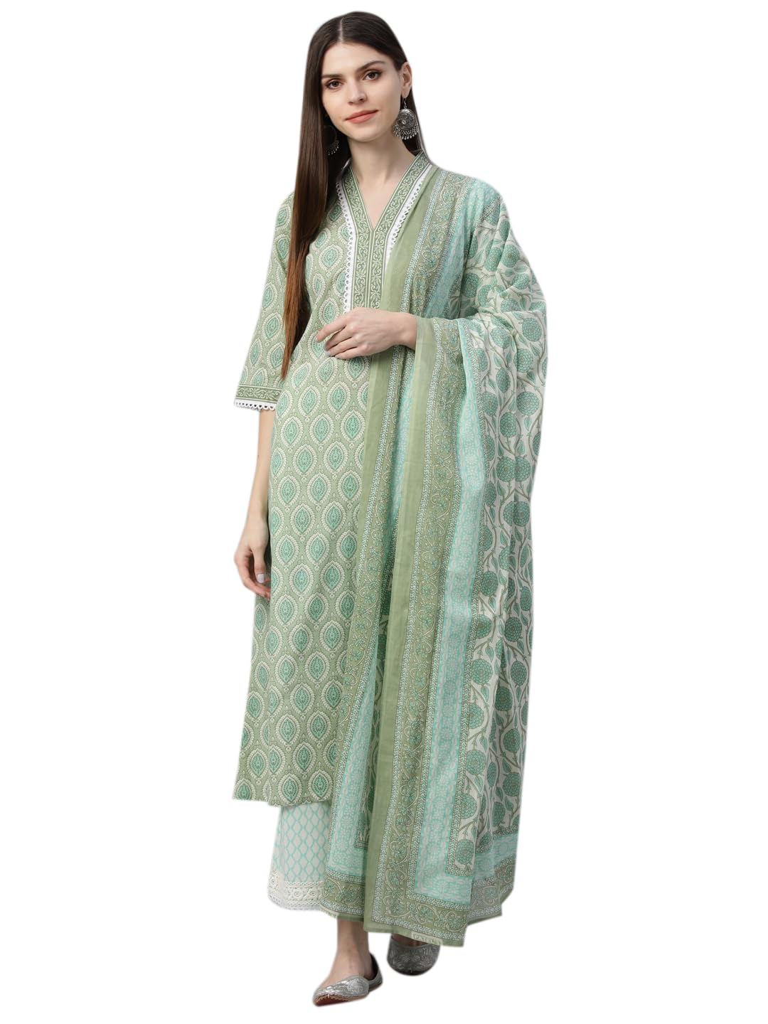 Libas WomenS Silk Blend Kurta Set (35720_Green