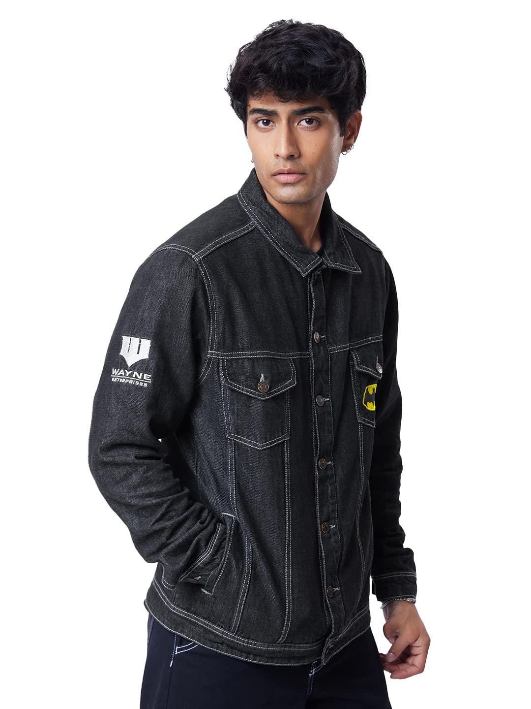 The Souled Store Official Batman: Waynes Bat Cotton Printed Denim Jackets for Men