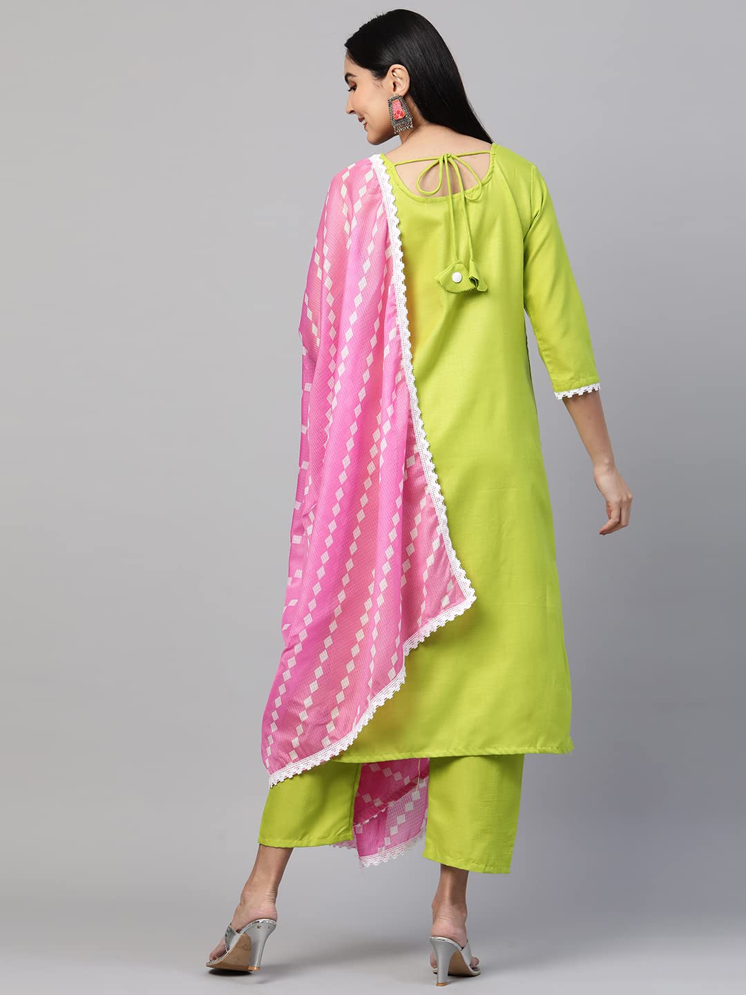 ANNI DESIGNER Women's Cotton Straight Kurta with Pant & Dupatta (VARUNI LIGHT GREEN)