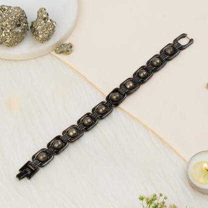 Astrotalk Metal Raw Pyrite Bracelet (Black) | Attracts Money and Boosts Confidence | Astrology Bracelet for Man and Women | Beautifully Crafted with Healing Crystals | Gift for Man & Woman