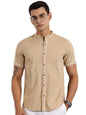 Thomas Scott Half Sleeve Self Printed Mandarin Collar Casual Shirts for Men Beige