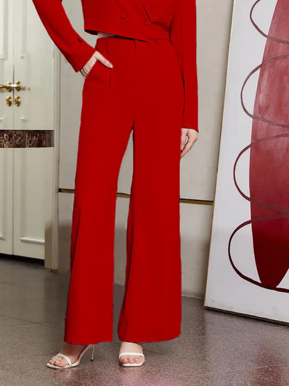 Kotty Womens High Rise Regular Fit Viscose Rayon Solid Trousers Rose Red