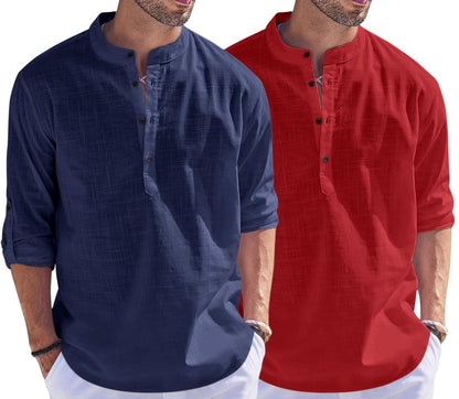 Hemrin Combo Of Men Solid Cotton Blend Straight Kurta Shirt Pack Of 2