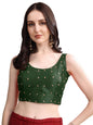 Pujia Mills Womens Square Neck Silk Sleeveless with Stone Readymade Blouse