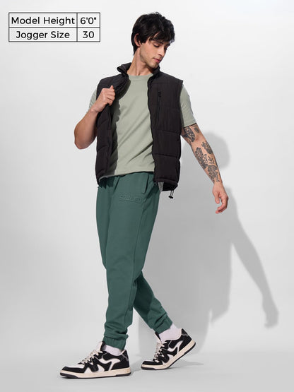 The Souled Store Solids: Pine Green Men and Boys Drawstringed Cotton Slim Fit Comfortable Athleisure Joggers