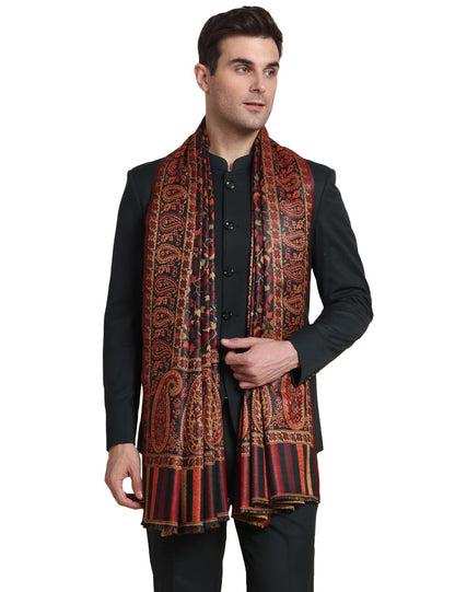 Weavers Villa Mens Acro Wool Blended Shawl - Handloom Woven Paisley Pattern - Stoles for Men - Gents Shawls - Soft & Warm Wrap