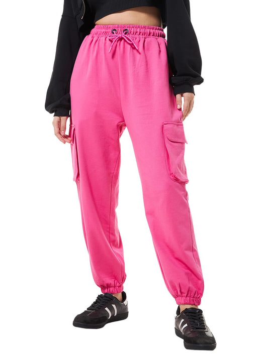 Bewakoof WomenS Solid Super Loose Fit Cargo Joggers_609816_Pink_2Xl