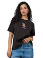 The Souled Store Inside Out: Fight Me Women and Girls Short Sleeves Round Neck Brown Embroidered Cotton Relaxed Fit T-Shirts