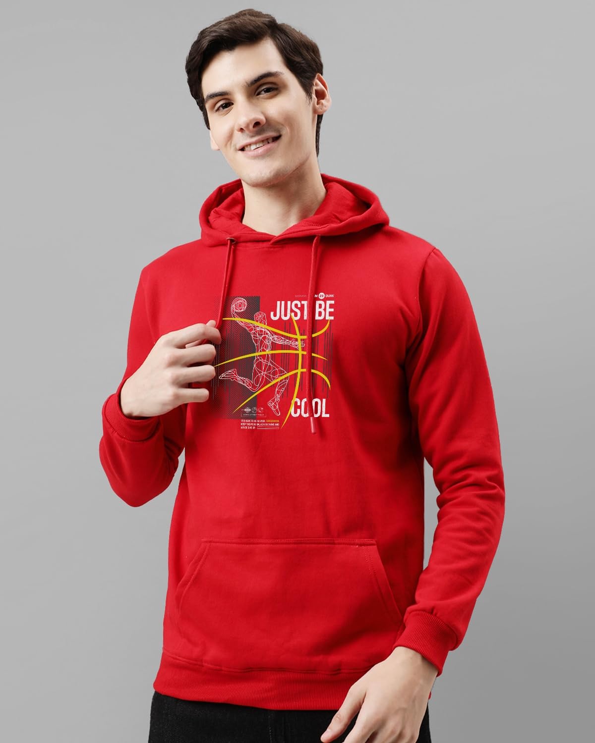 ADRO Mens Cotton Blend Neck Hooded Sweatshirt (H24-BCL-RD_Red