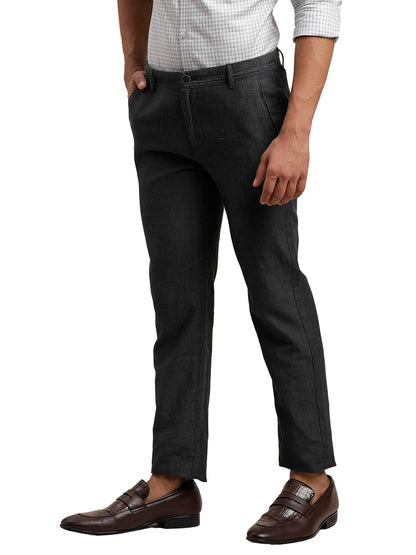 Turtle Men Pure Linen Ultra Slim Fit Solid Grey Casual Trouser