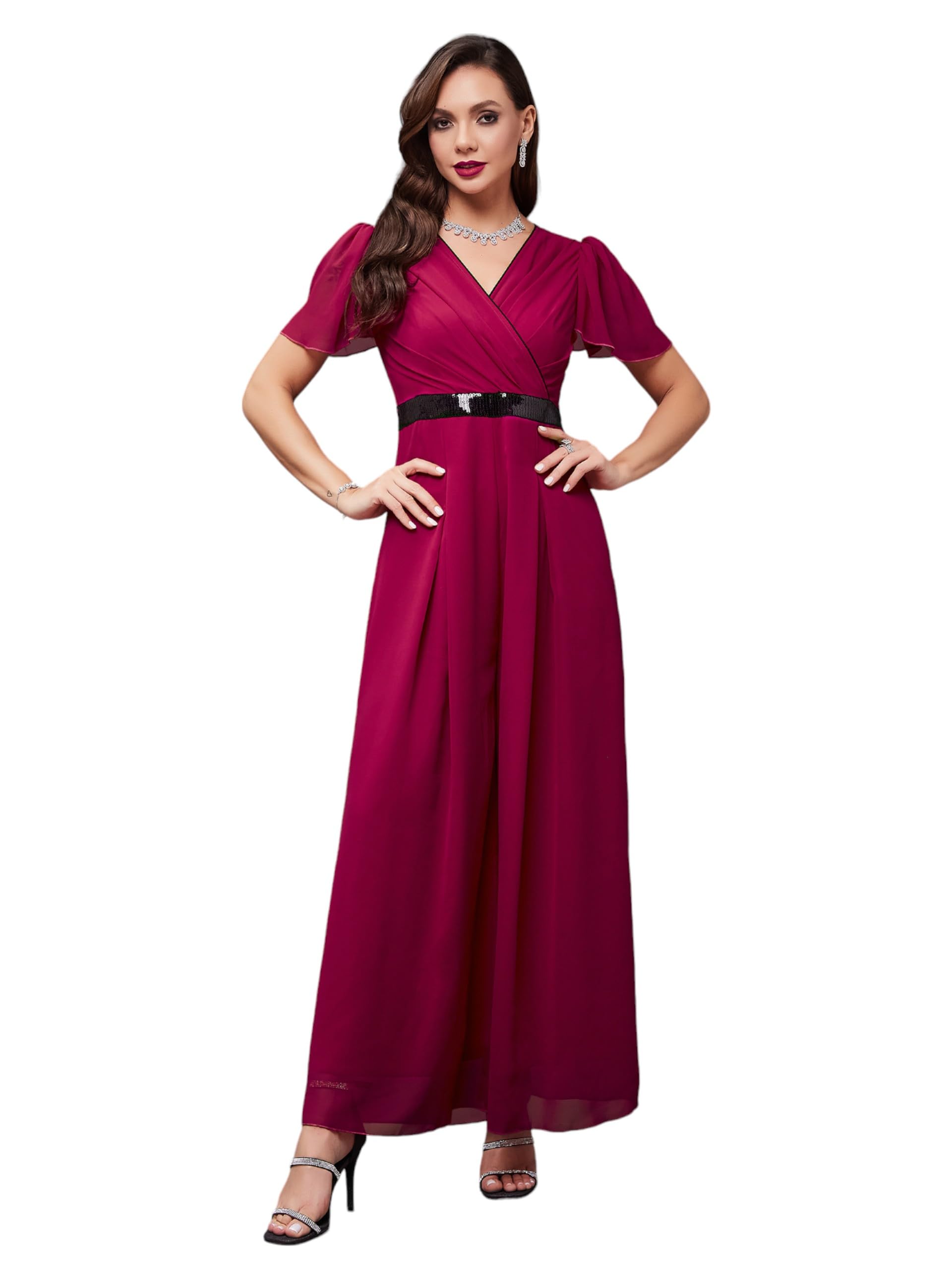Miss Chase Womens Short Sleeve V Neck Ankle Length Straight Jumpsuit (MCAW24D95-76-122-06, Pink, XL)