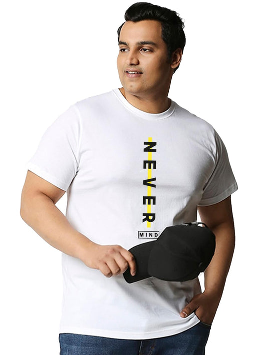 Bewakoof Mens Printed Regular Fit Half Sleeve Round Neck Cotton Plus Size T-Shirt_340238_White_4XL