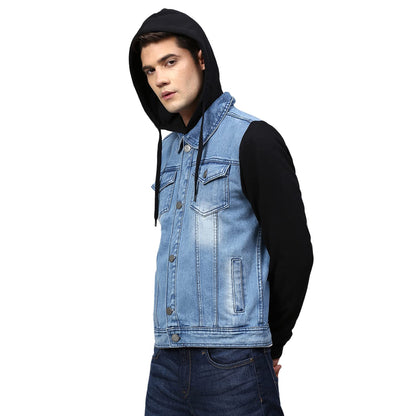 Campus Sutra Men Colorblock Full Sleeve Blue Denim Jacket