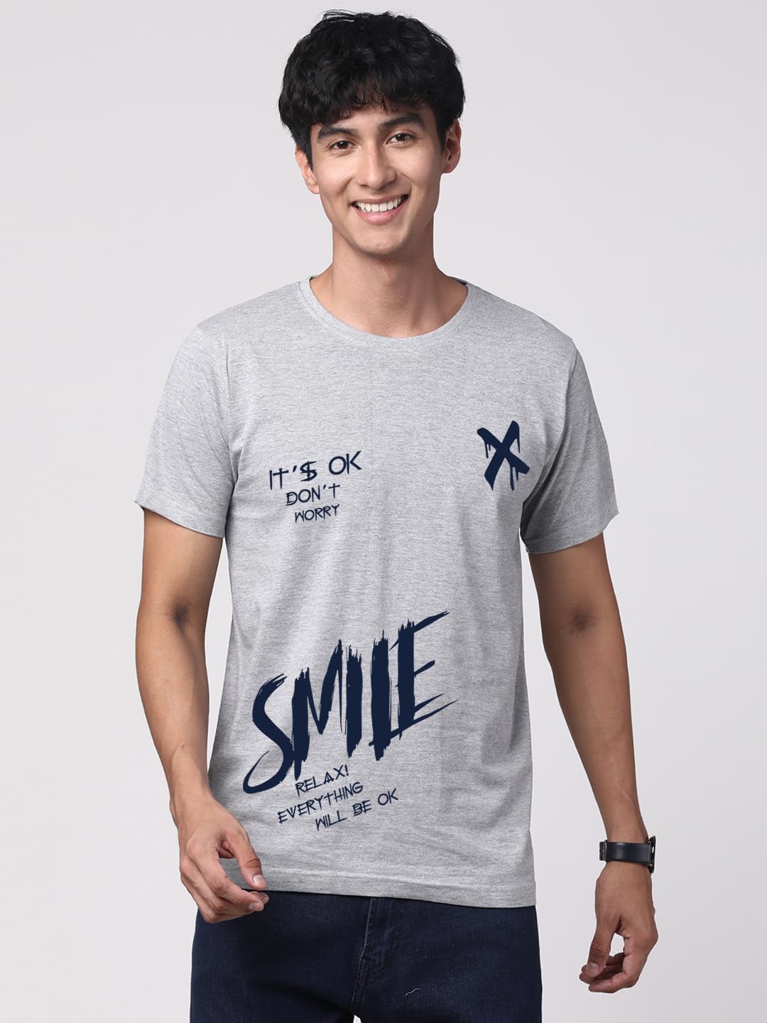 ADRO Mens Smile Printed Cotton T-Shirt_RN24-L2-SMILE-GR