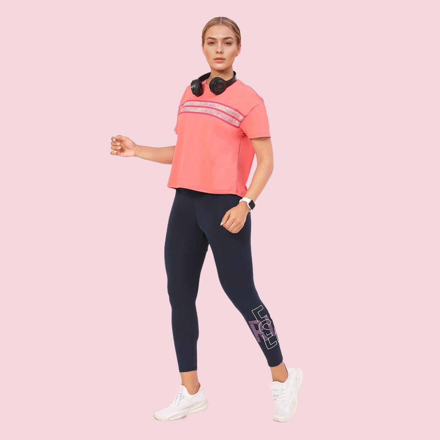 Enamor Womens Graphic Oversized Fit T-Shirt (A311_Coral Pink-Mind Positive