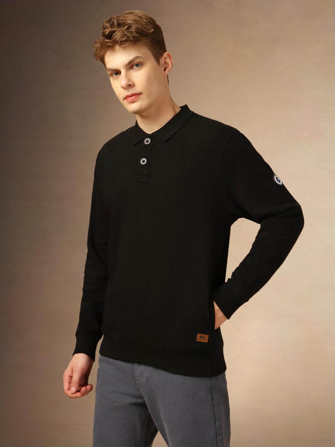 Dennis Lingo Men Regular-Fit Cotton Full-Sleeve Solid Sweatshirt Black