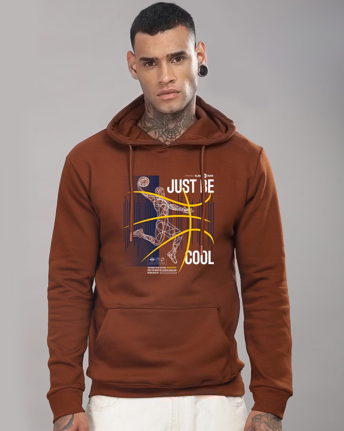 ADRO Basketball Design Hoodie for Men, 320 GSM Soft Cotton Hoodies, Long Lasting Printed Hoodie | Mens Hoodies | Sweatshirt for