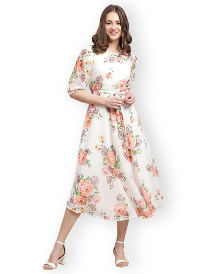 Preneum WomenS Maxi Fit & Flare Latest Style Print Georgette Regular Sleeves Casual Maxi Dress || Summer Dress Festival & Occas