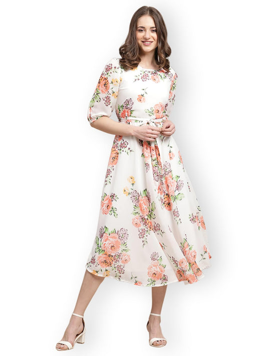 Preneum WomenS Maxi Fit & Flare Latest Style Print Georgette Regular Sleeves Casual Maxi Dress || Summer Dress Festival & Occas