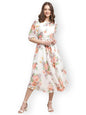 Preneum WomenS Maxi Fit & Flare Latest Style Print Georgette Regular Sleeves Casual Maxi Dress || Summer Dress Festival & Occas