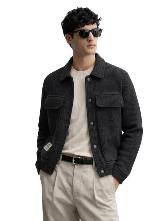The Indian Garage Co Mens Regular Fit Long Sleeves Cutaway Collar Textured Sweater