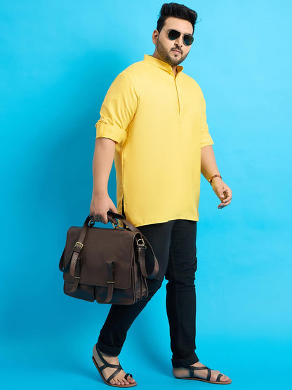 Bigbanana Plus Size Men'S Regular Fit Solid Short Kurta