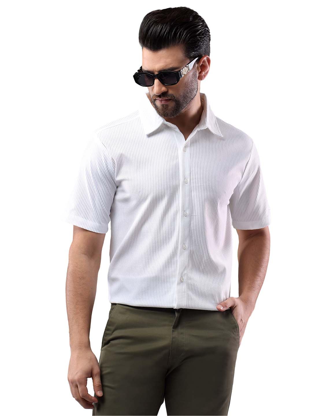Kotty MenS Half Sleeve Solid Lightweight Polycotton Classic Fit Shirt(White,M)