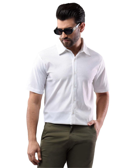 Kotty MenS Half Sleeve Solid Lightweight Polycotton Classic Fit Shirt(White,M)