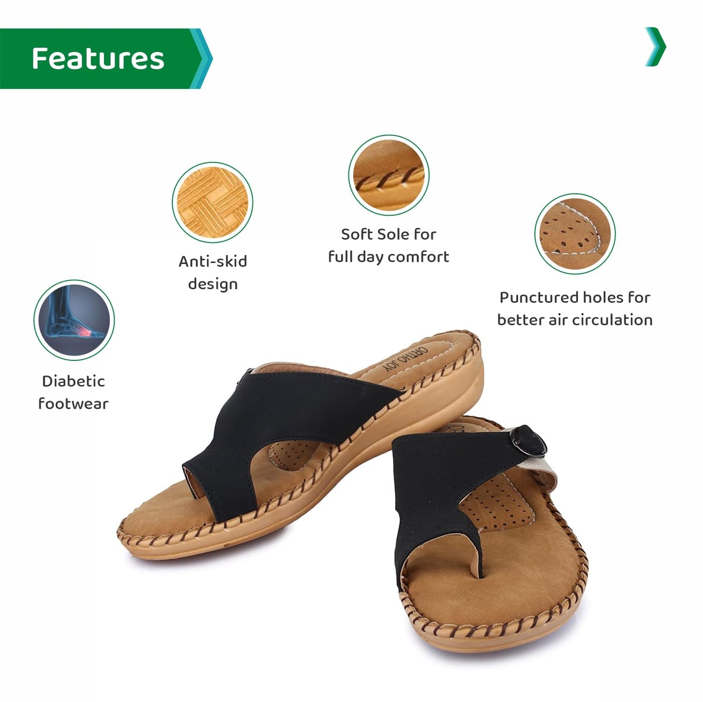 Ortho Joy WomenS Extra-Soft Doctor Ortho Slippers - Black
