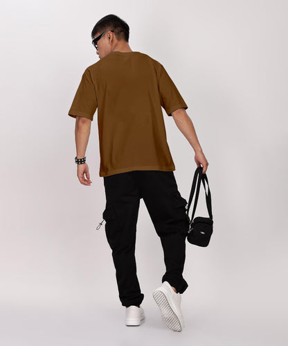 SHODOX Mens 100% Cotton Oversized Half Sleeve Tshirt for Men - Drop Shoulder Front and Back Printed Round Neck Tshirts, Relaxed