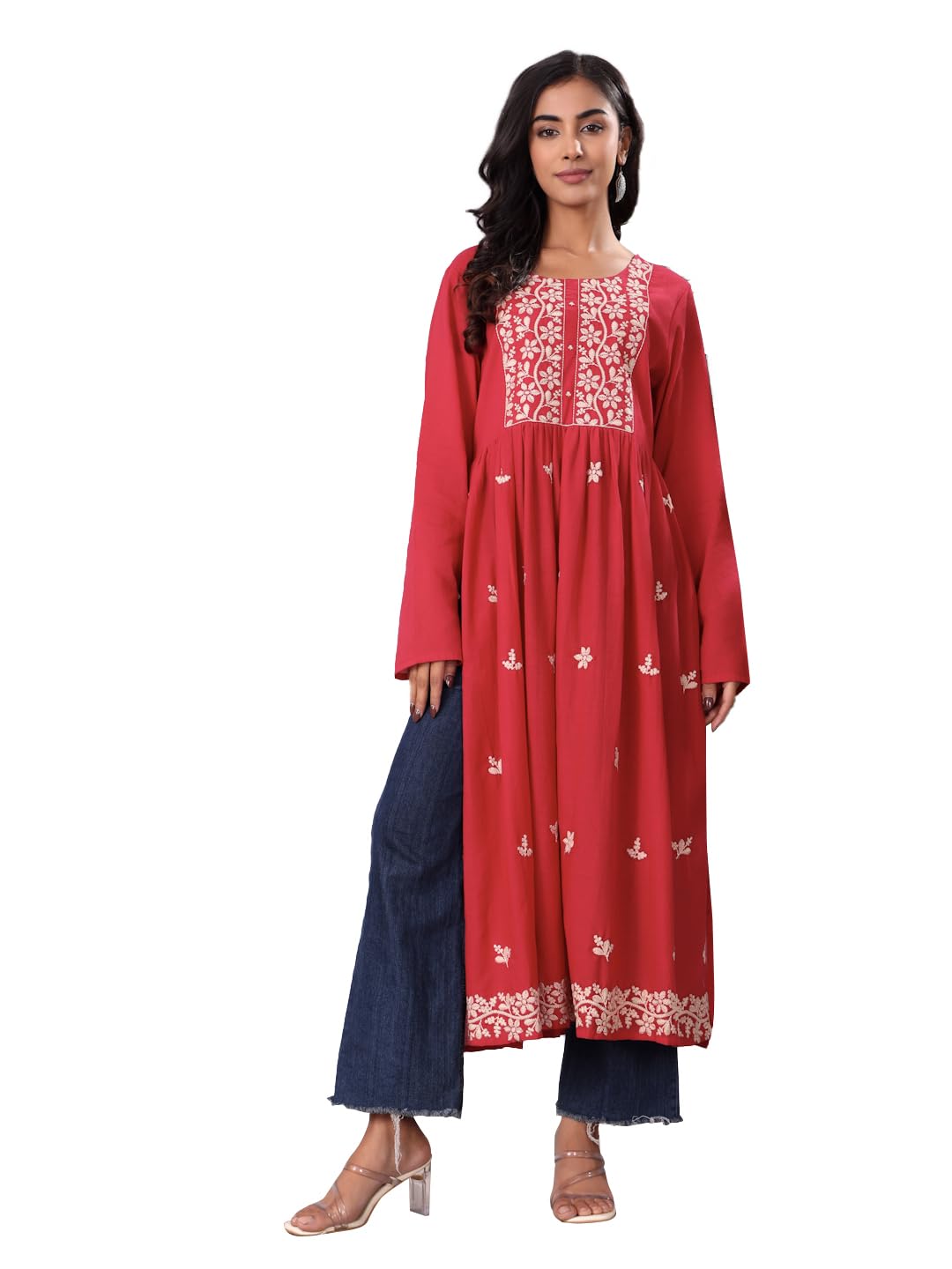 Varanga Women Thread Embroidered High Slit Kurta  Modern And Stylish Design With Intricate Detailing, Perfect For Effortless Eve