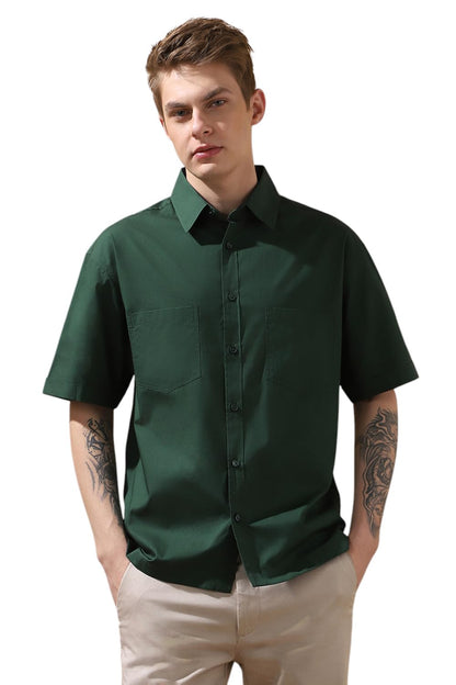 Dennis Lingo Men Relaxed Fit Green Half Sleeves Cotton Casual Shirt