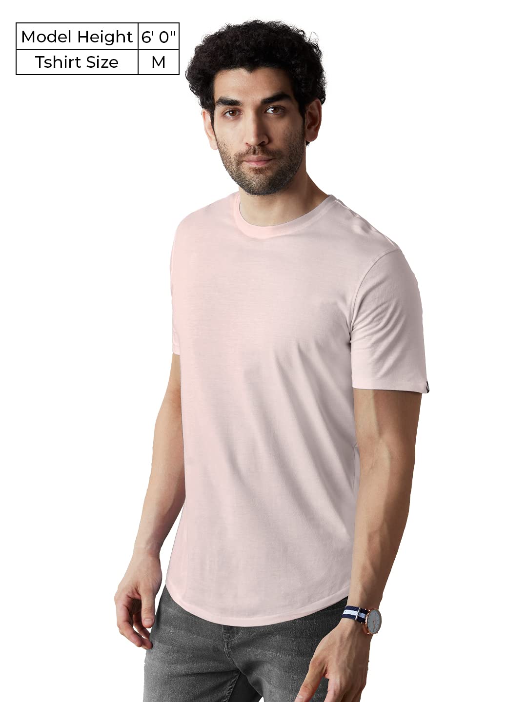 The Souled Store Nude Pink Mens and Boys Solid Supima Cotton Drop Cut T-Shirts Supima Drop Cut T-Shirts Fashionable Trendy Graph