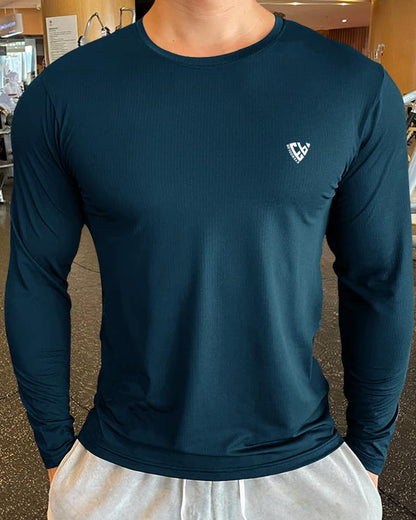 Eyebogler Men Dry Fit Round Neck Full Sleeve Activewear Tshirt Ink Blue