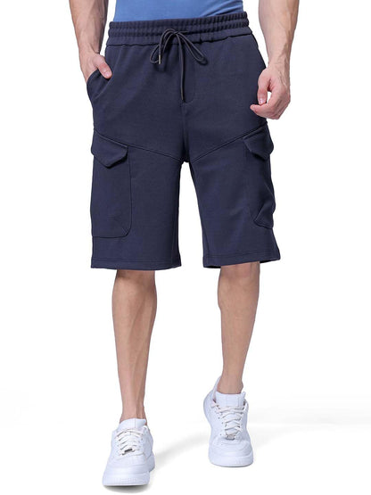 The Indian Garage Co Men Relaxed Fit Textured Mid-Rise Cargo Shorts Dark Grey